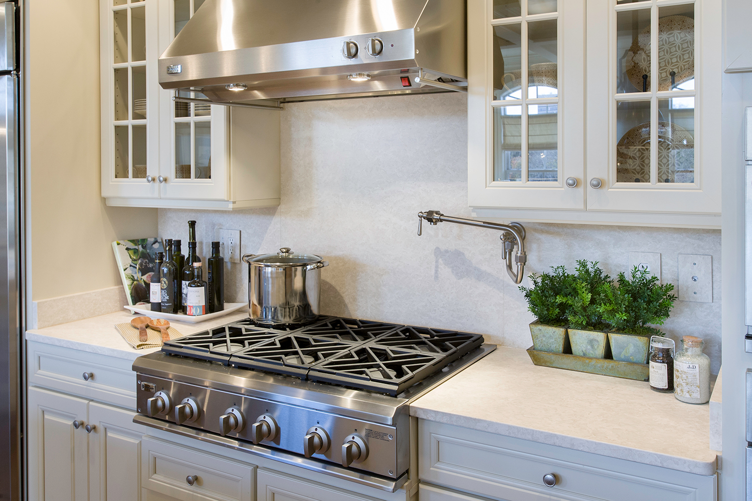 Botticino Honed Marble Full Height Splash Kitchen